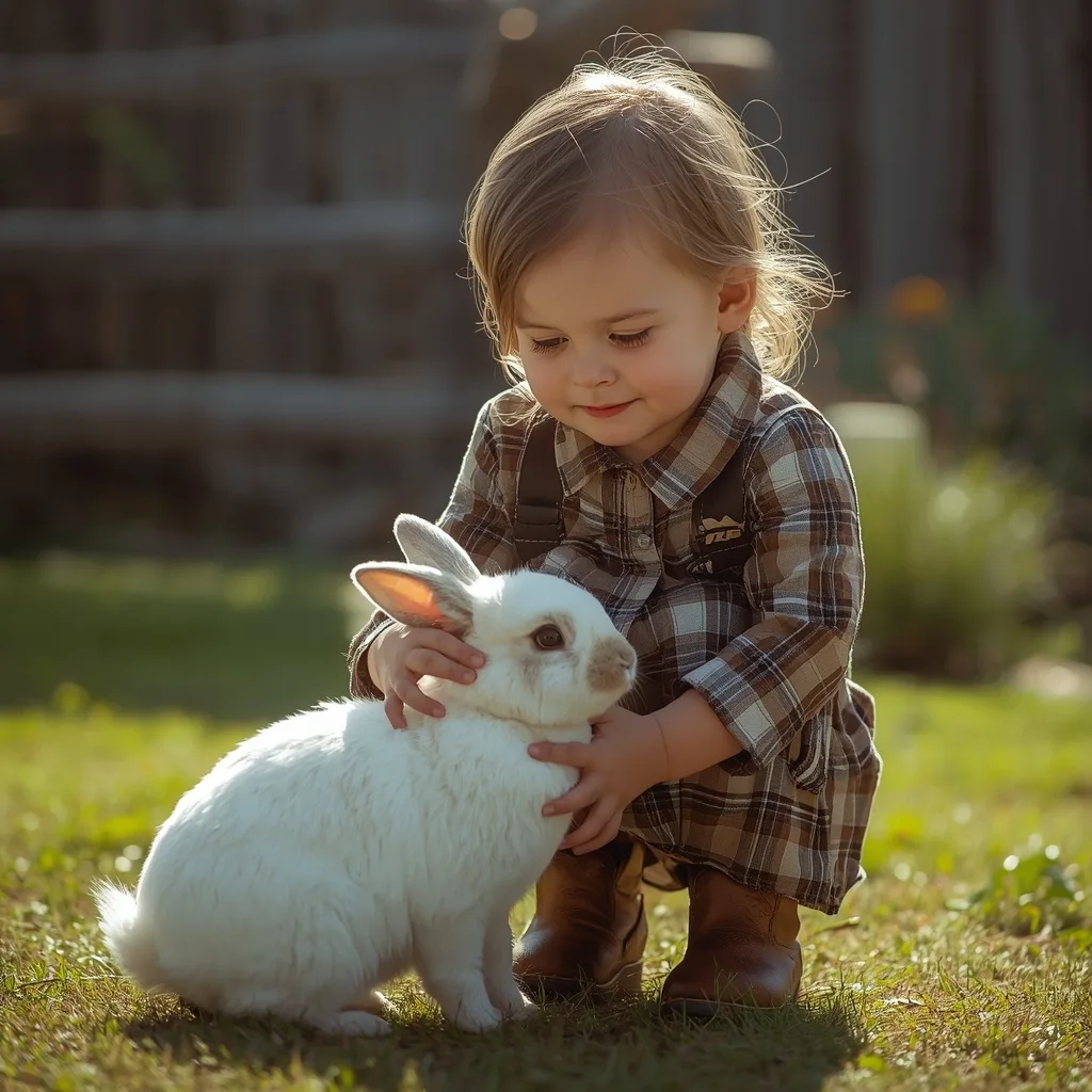 Cute Girl in Western Outfit with a Pet Rabbit AI prompt example