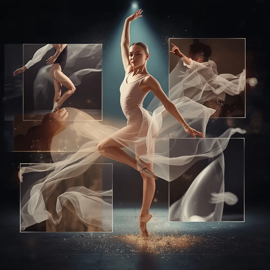 Feminine Collage: Dancer's Grace with Flowing Silks – Premium Prompts AI prompt example