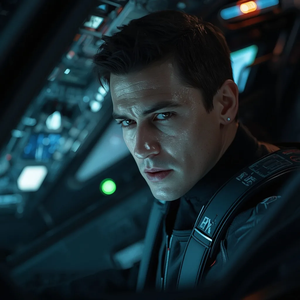 Futuristic Male Pilot in a Sleek Cockpit: Focused and Determined – Men's Prompts AI prompt example