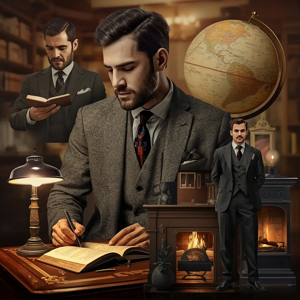 Masculine Collage: Gentleman's Study with Vintage Maps AI prompt example
