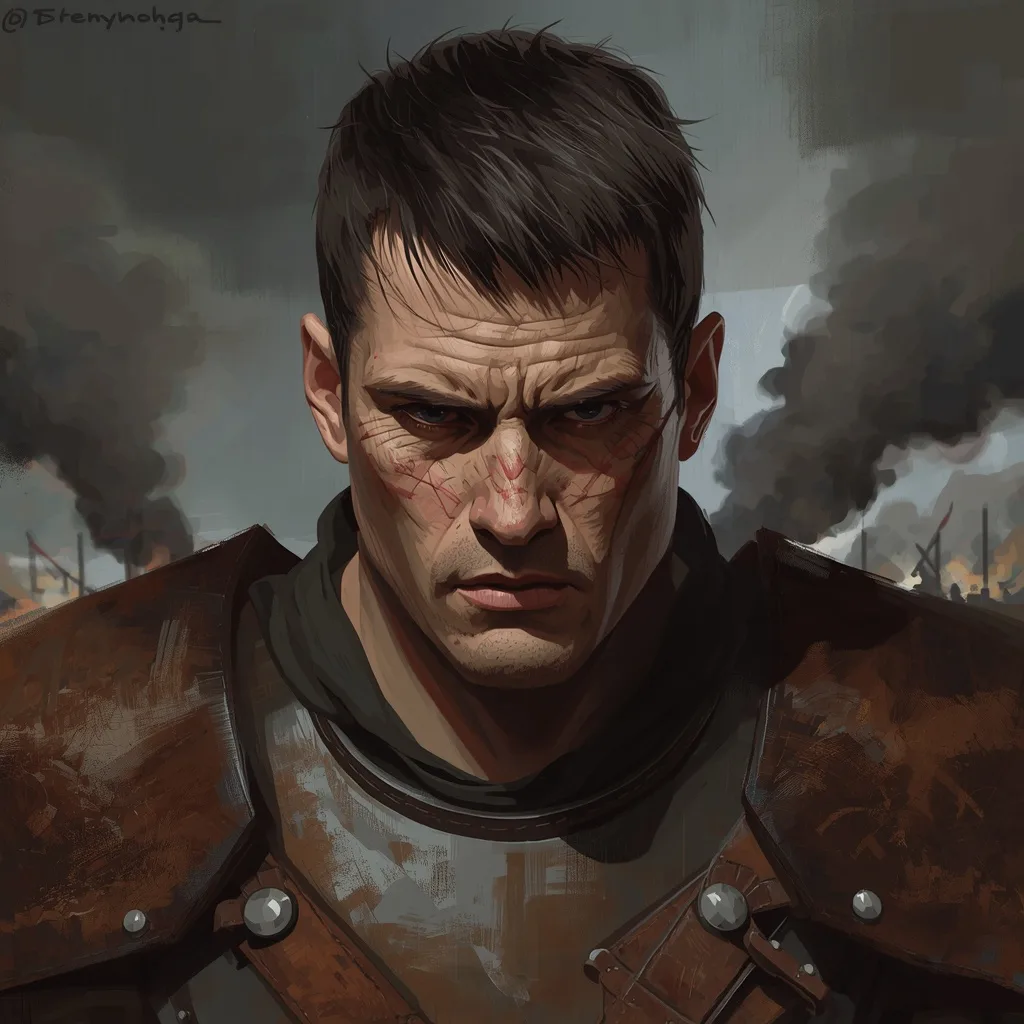 Stoic Warrior's Gaze: Dynamic Oil Painting Portrait with Battle Scars – Premium Prompts AI prompt example