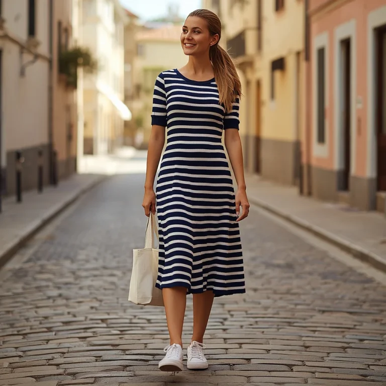 Effortless Style in a Stripe Knit Midi Dress | Girls Prompt