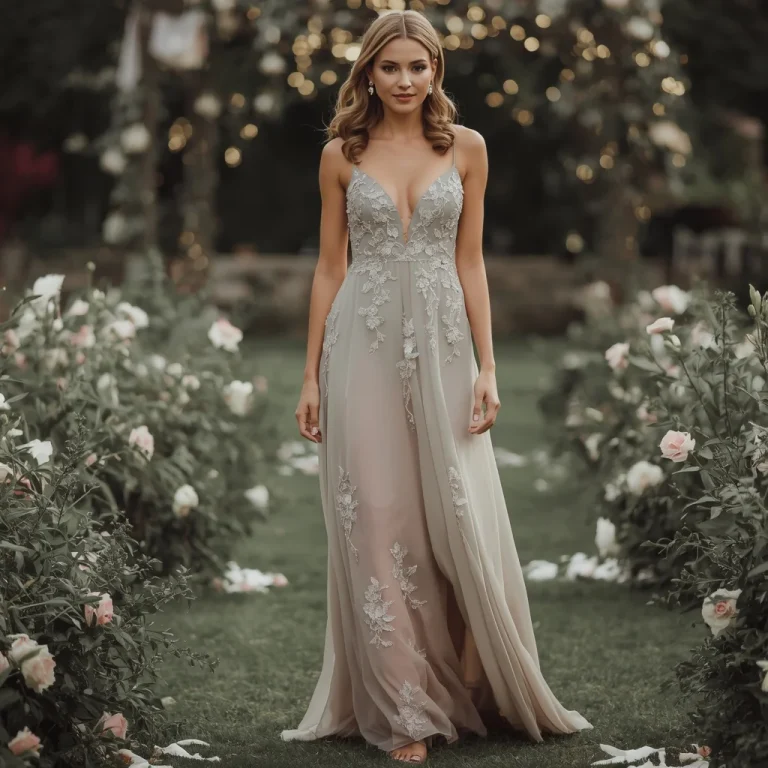 Elegant Floral Appliqué Gown for a Sophisticated Garden Wedding Guest | Graceful Woman Her