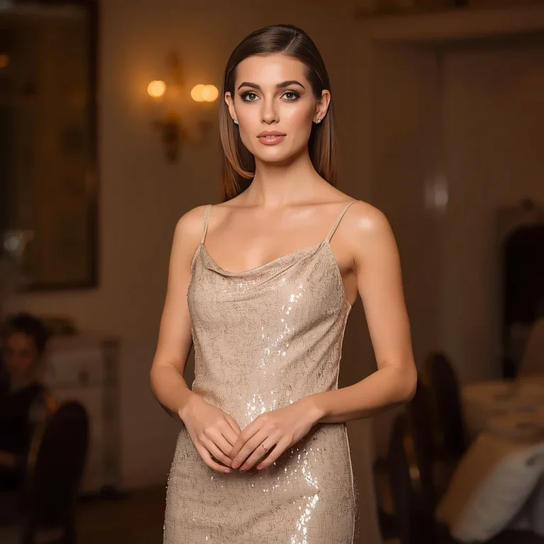 Elegant Sequin Slip Dress for a Sophisticated Evening Soiree | gemini ai photo prompt