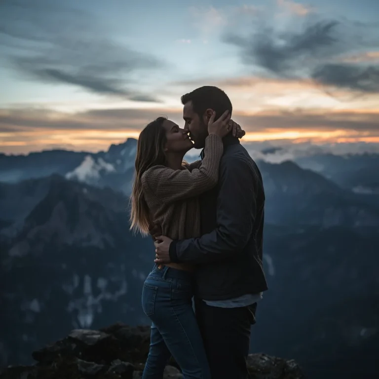 Eternal Connection: A Couple’s Romantic Mountain Kiss | Couple prompt copy paste
