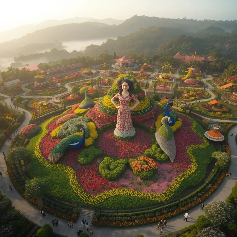 Grand Floral Display of a Woman in a Fashionable Western Dress | Carousel Prompt