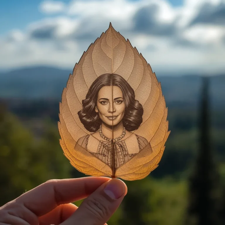 Macro Photography of a Skeleton Leaf with Engraved Western Portrait | Instagram Influencer Prompt