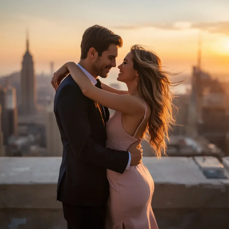 Romantic Couple’s City Rooftop Embrace | Romantic Couple Sharing