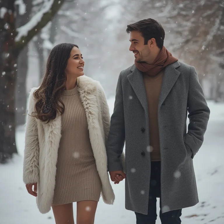 Romantic Couple’s Stroll in a Winter Wonderland | Romantic Couple Taking