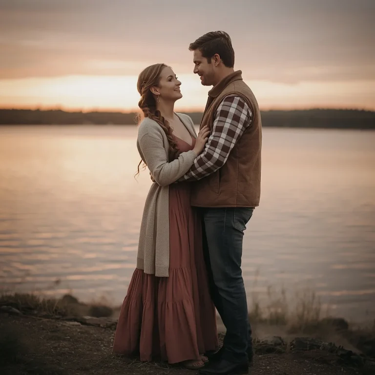 Romantic Lakeside Sunset: Couple Sharing a Quiet Moment | ChatGPT couple photo editing prompts trending Instagram