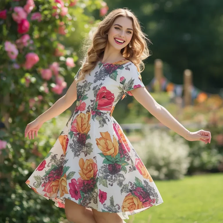 Vibrant Floral A-Line Dress for a Lively Spring Garden Party | prompt engineering